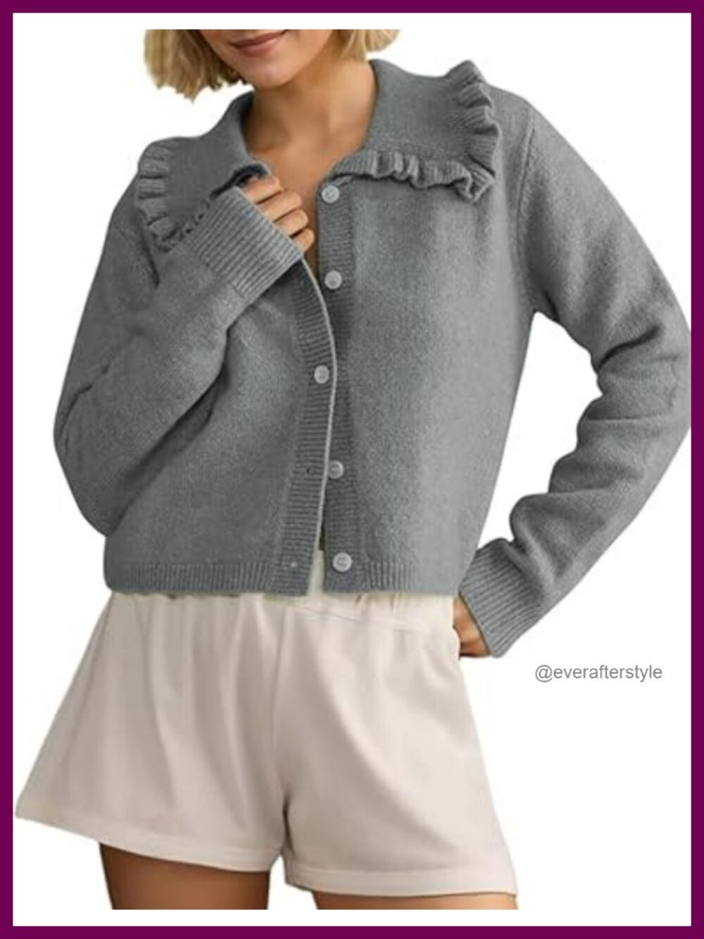 Ruffle Cropped Cardigan Open Front Knitted Long Sleeve Button Cardigan